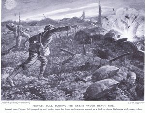 Private Bull throwing back the enemy